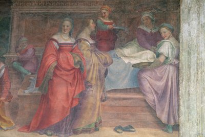 Escena de cama, del Nacimiento de la Virgen (detalle) de Andrea del Sarto